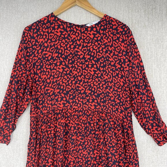 ZARA Dress Midi Oversized Animal Print Keyhole Back Long Sleeve Boho - Picture 6 of 14
